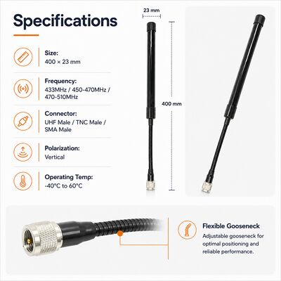 CS Tactical Antenna 433-510MHz Antena de alto ganho para rádio bidirecional para UV-K5 UV-K58 UV-K6 e outros rádios bidirecionais portáteis