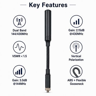 Ăng-ten Boomerang Chiến thuật, Băng tần kép 144/430MHz Ăng-ten Radio Ham Cầm tay với Giao diện SMA Tùy chọn