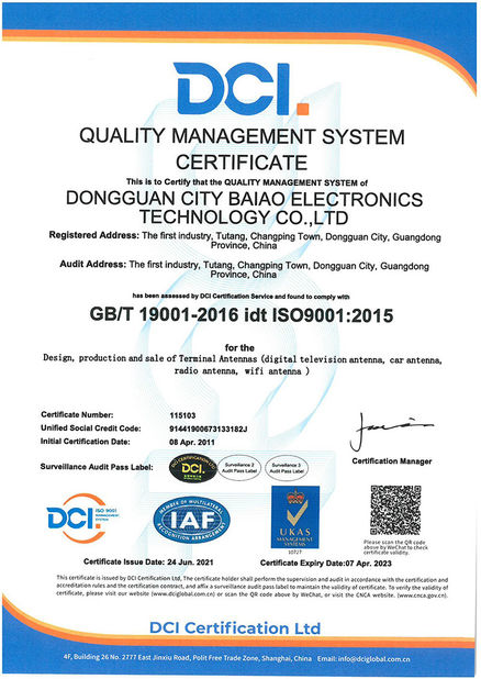 Trung Quốc Dongguan Baiao Electronics Technology Co., Ltd. Chứng chỉ